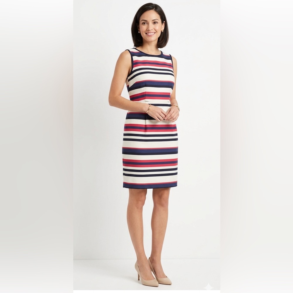 J.Crew Women’s Sleeveless Striped Peg Dress Ivory Pink Blue Career Teacher-8